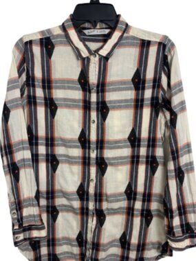 Woolrich Navy Orange Southwestern Flannel Button Up Medium Western Rodeo